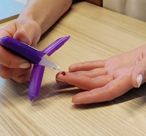 Taking a capillary blood sample from at the office with the Mitra blood collection device