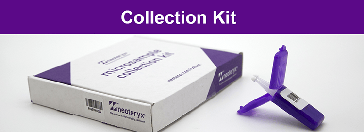 a mitra cartridge device next to a blood collection kit box