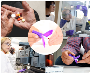 a photo collage of a scientist and patients interacting with VAMS technology. 