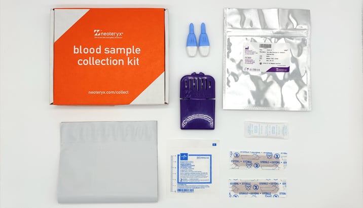 over head image of a blood microsampling home collection kit